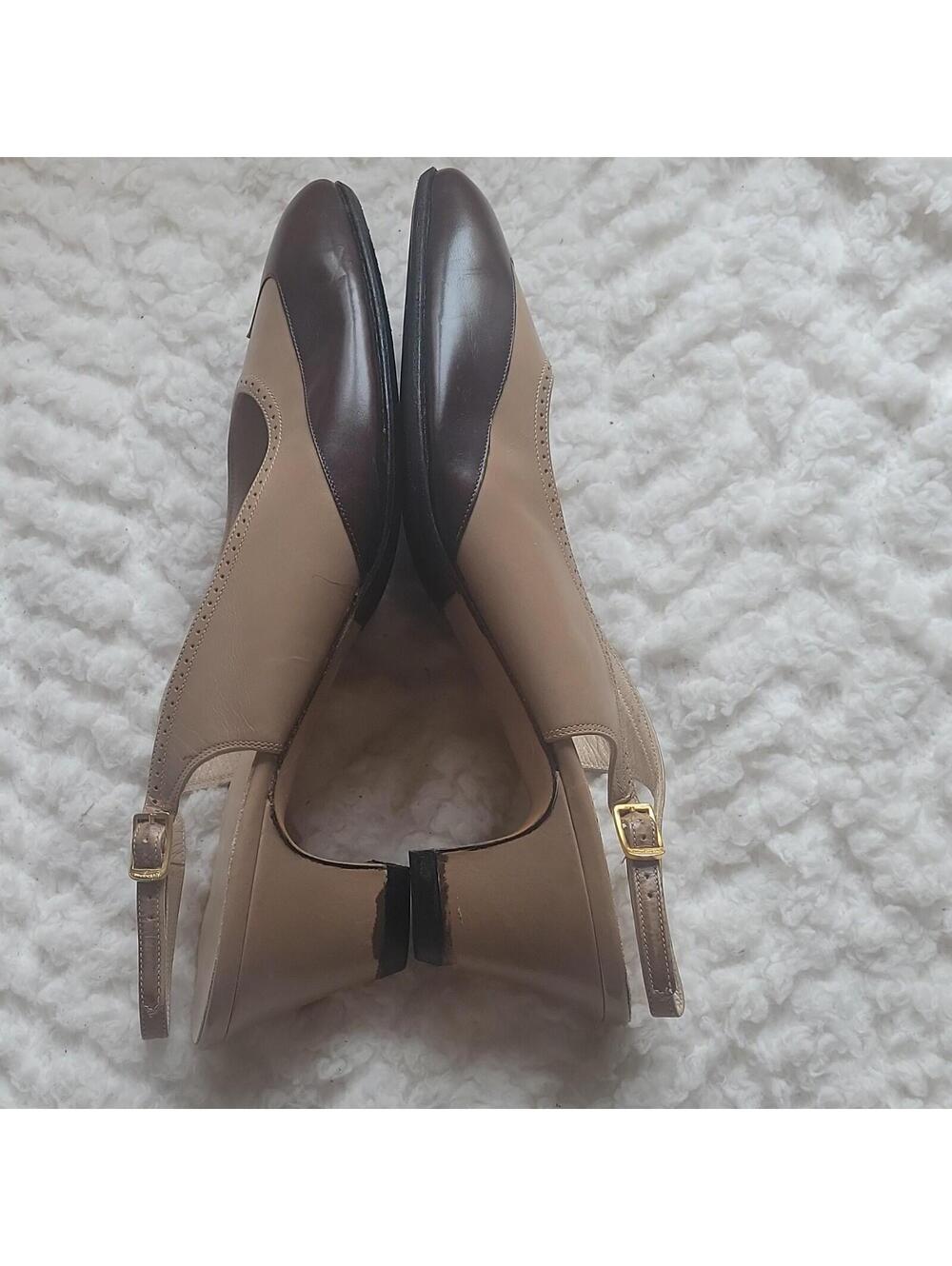 Salvatore Ferragamo Beige Brown Leather Pointed Toe Slingback Heels US 7 ITALY - Picture 7 of 9